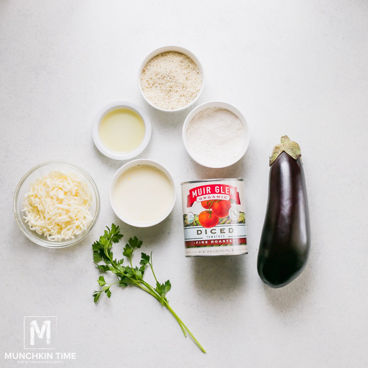 Ingredients needed to make the best eggplant Parmesan recipe. 
