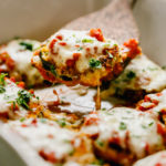 Baked eggplant Parmesan with tomato sauce and delicious cheese.