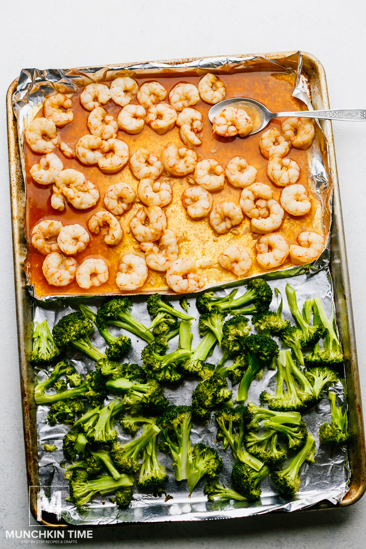 Honey Garlic Shrimp Recipe with roast broccoli is baked & ready for serving.