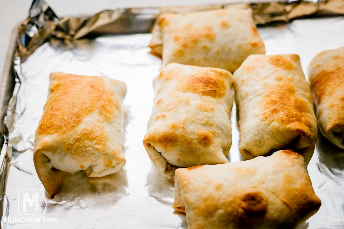 Beef Chimichangas baked until crispy color.
