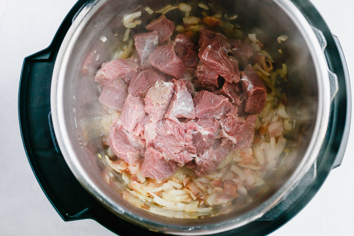 Cooking beef in instant pot.