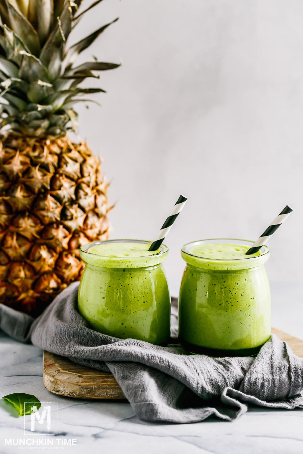 Spinach Smoothie Recipe with pineapple, melon and collagen powder.