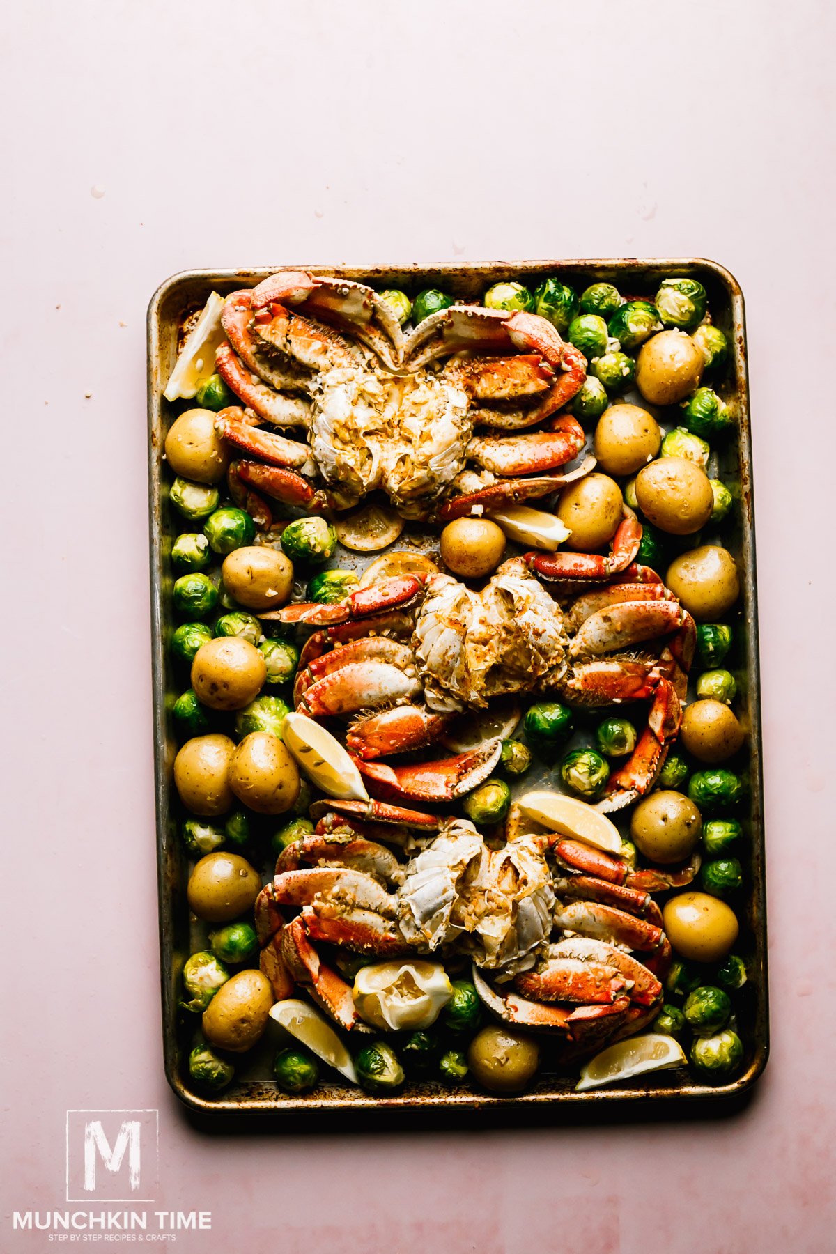 One Sheet Pan Meal - Garlic Butter Dungeness Crab Recipe