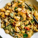 Pesto pasta recipe with mushrooms.