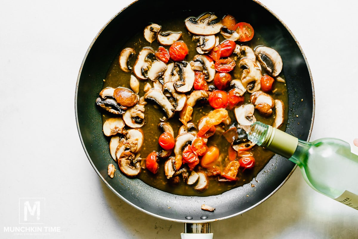 WIne added to the mushroom skillet.