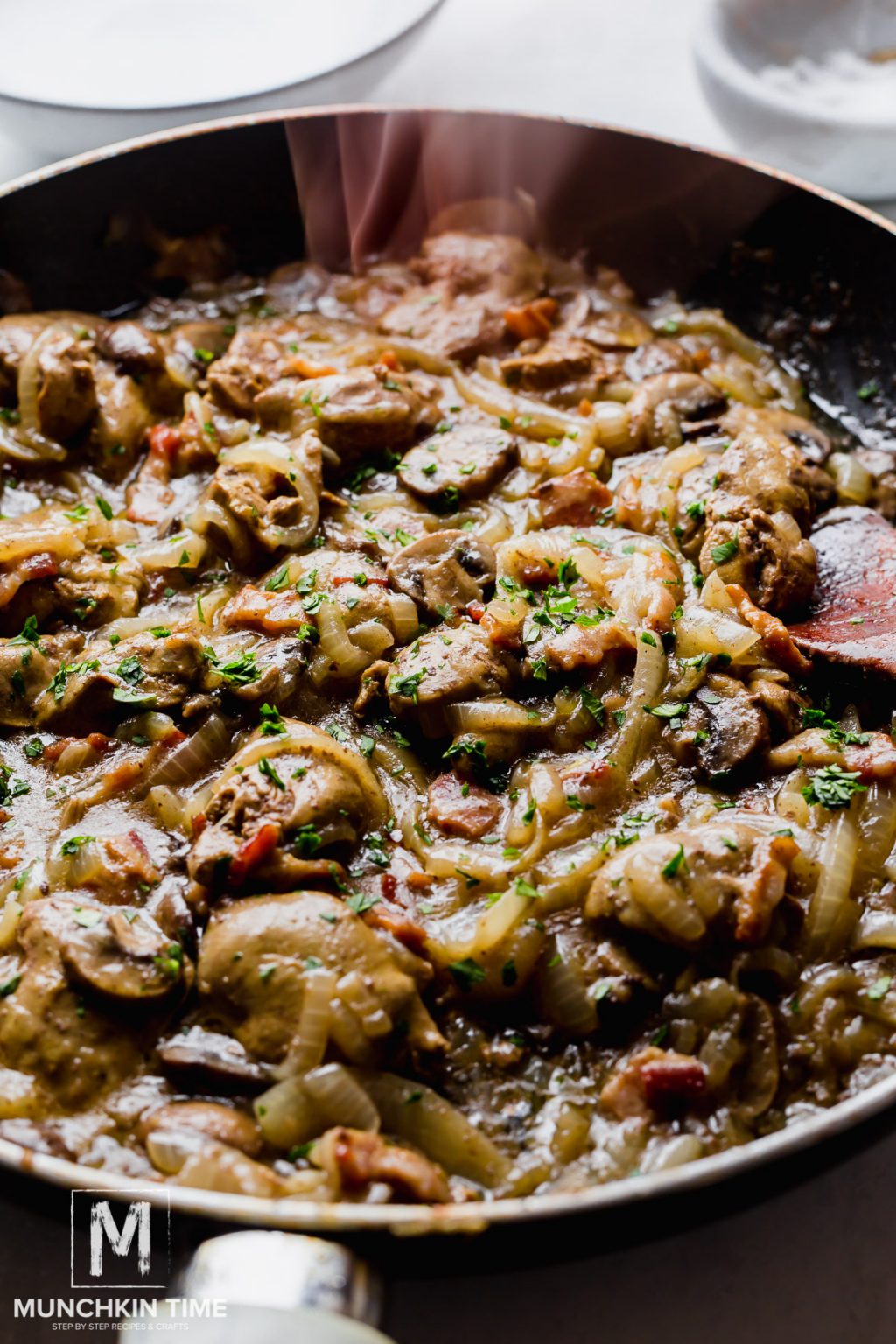 Chicken Liver Recipe with Bacon & Mushroom Sauce (Video)