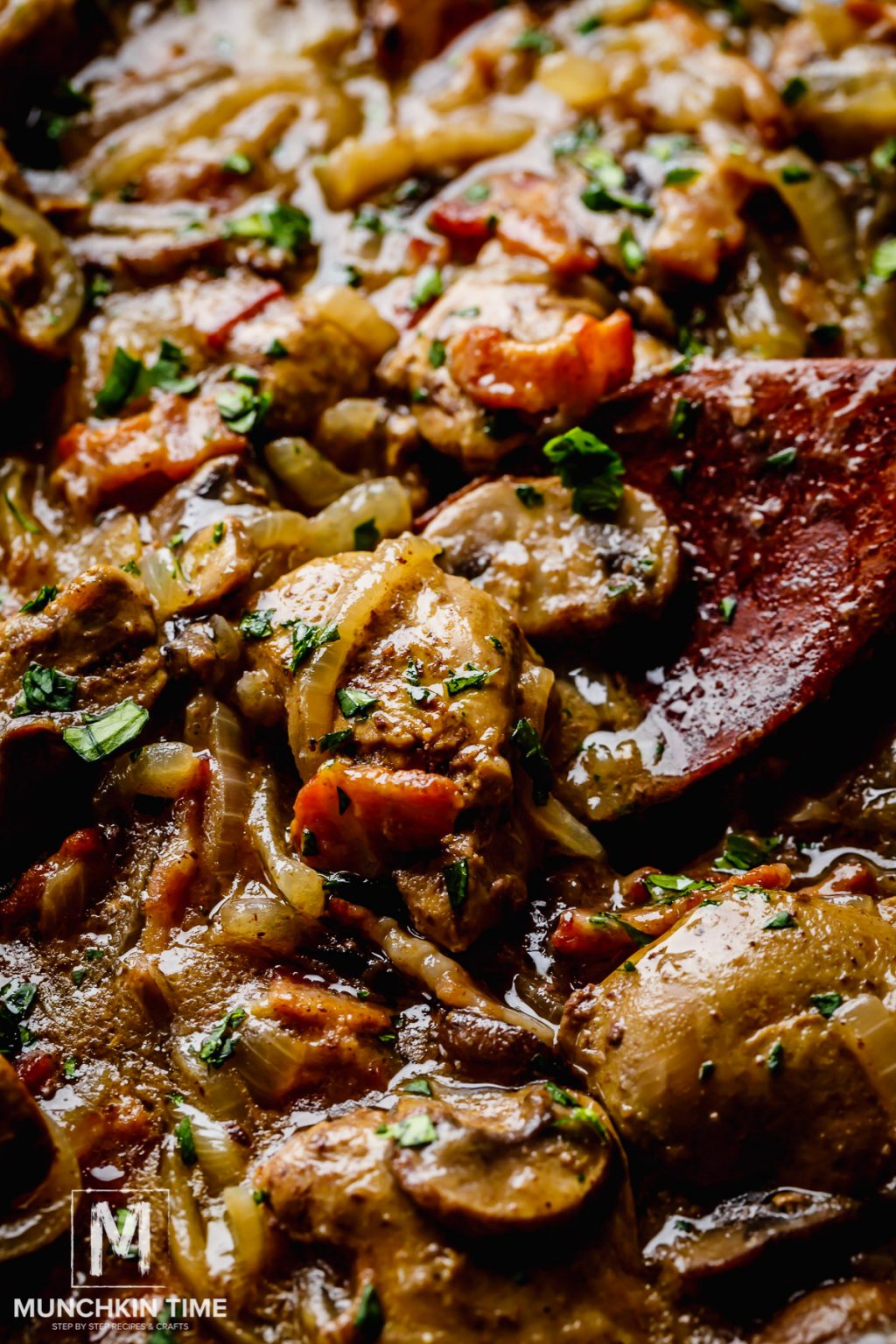 Chicken Liver Recipe with Bacon & Mushroom Sauce (Video)