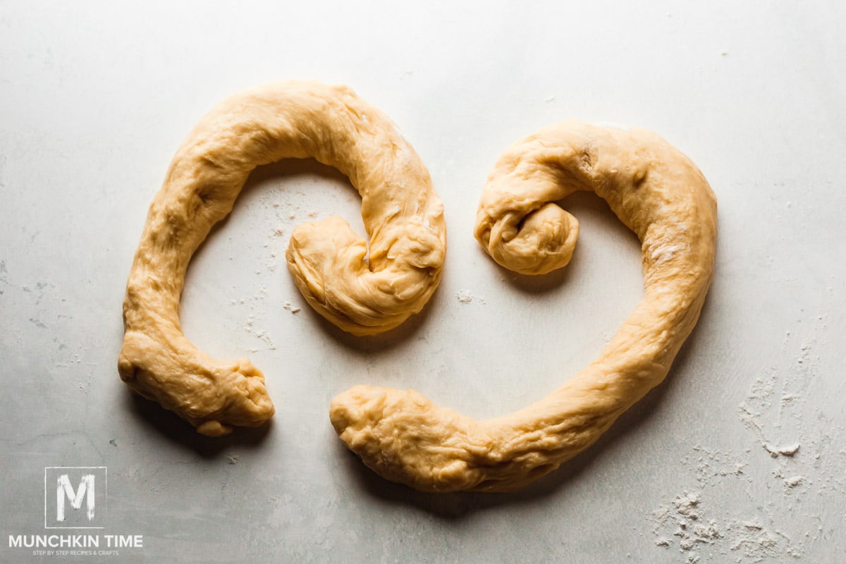 Dough rolled into long strips.