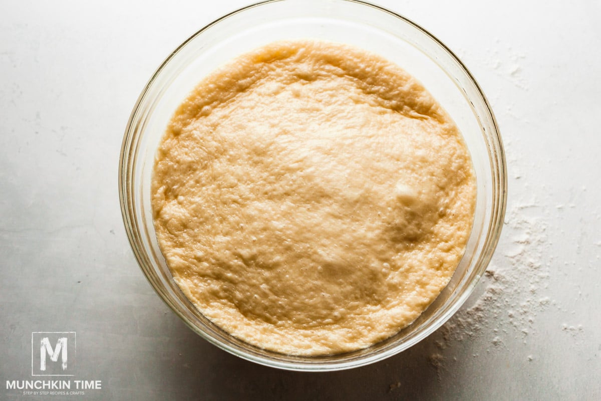 Easter bread dough risen and ready for baking.