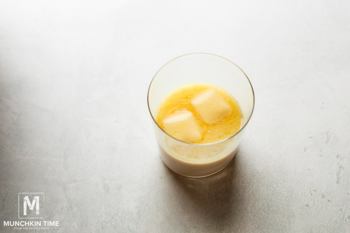 Butter and milk warmed up and ready to make easter bread dough.