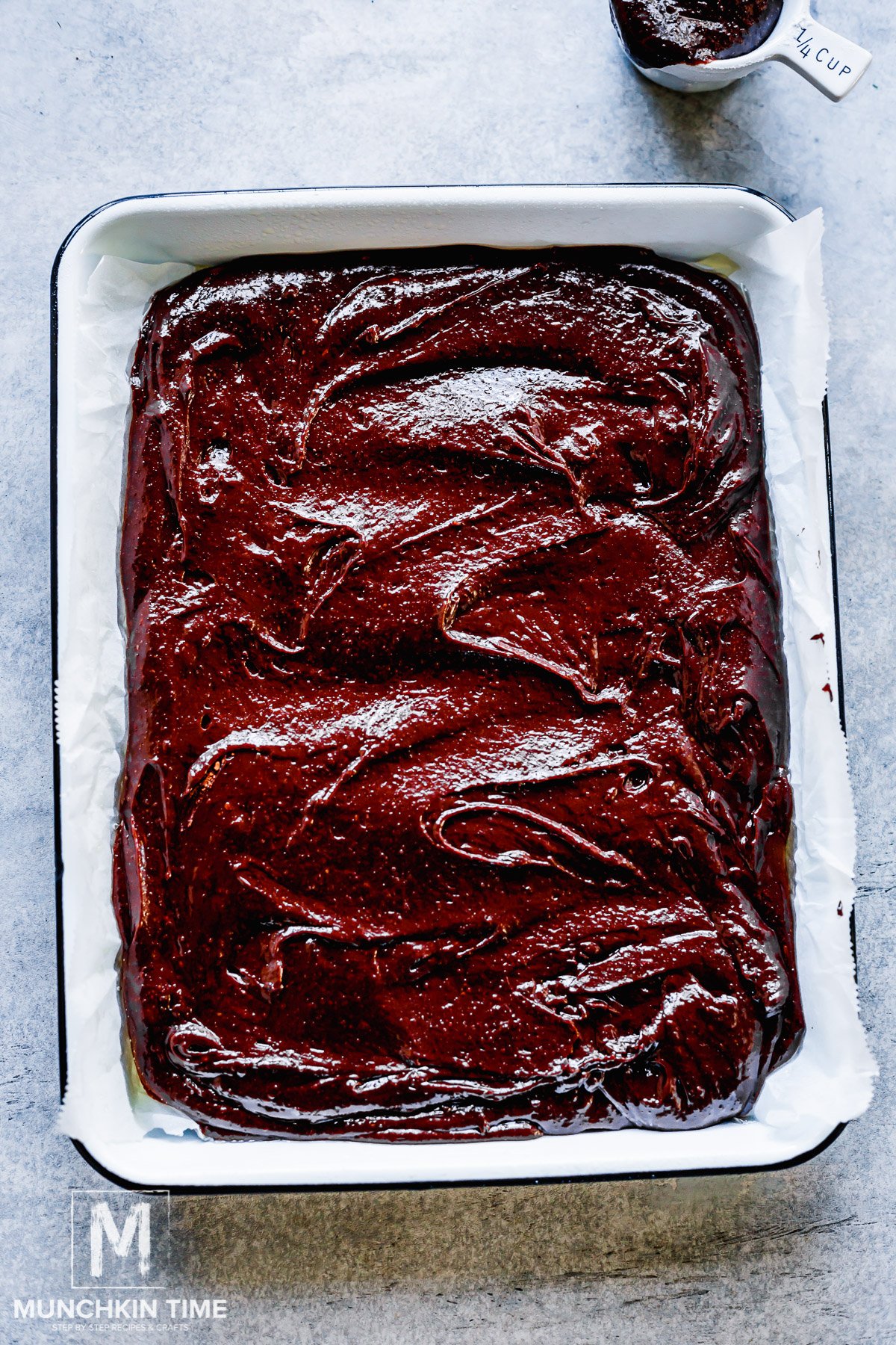 brownie batter place poured into the baking pan.