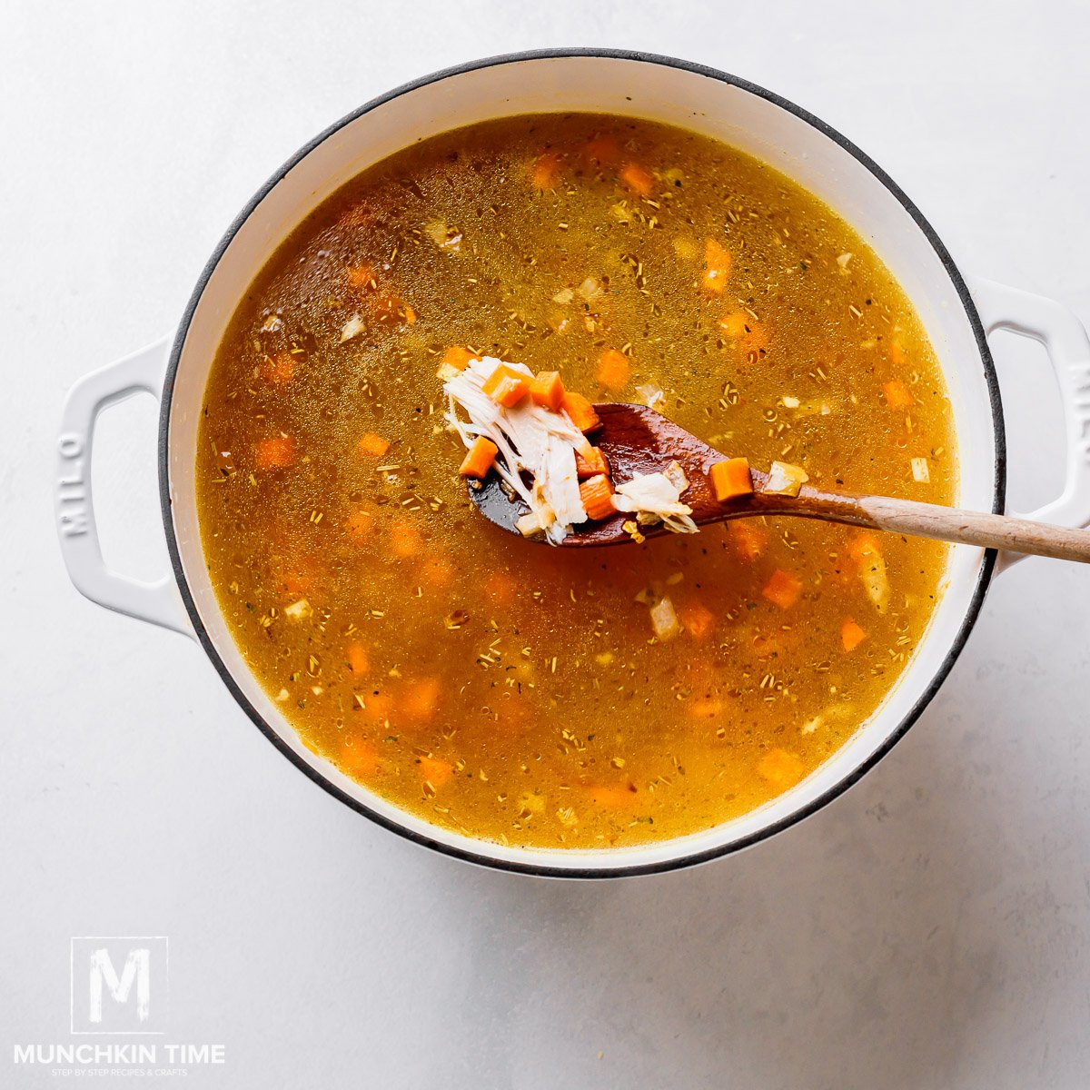 Homemade broth added to the chicken soup.