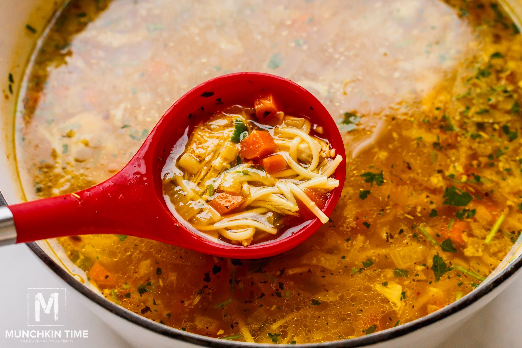 A big spoon of Chicken Noodle Soup