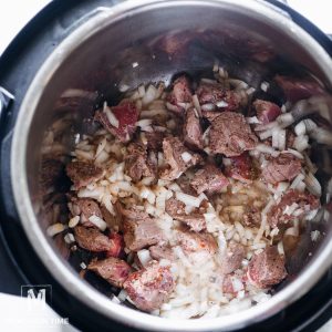 Cooked beef inside the instant pot.