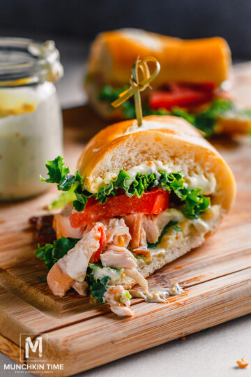 Delicious Chicken Club Sandwich made out of leftover rotisserie chicken & amazing homemade mayo spread. Super easy leftover rotisserie chicken recipe.