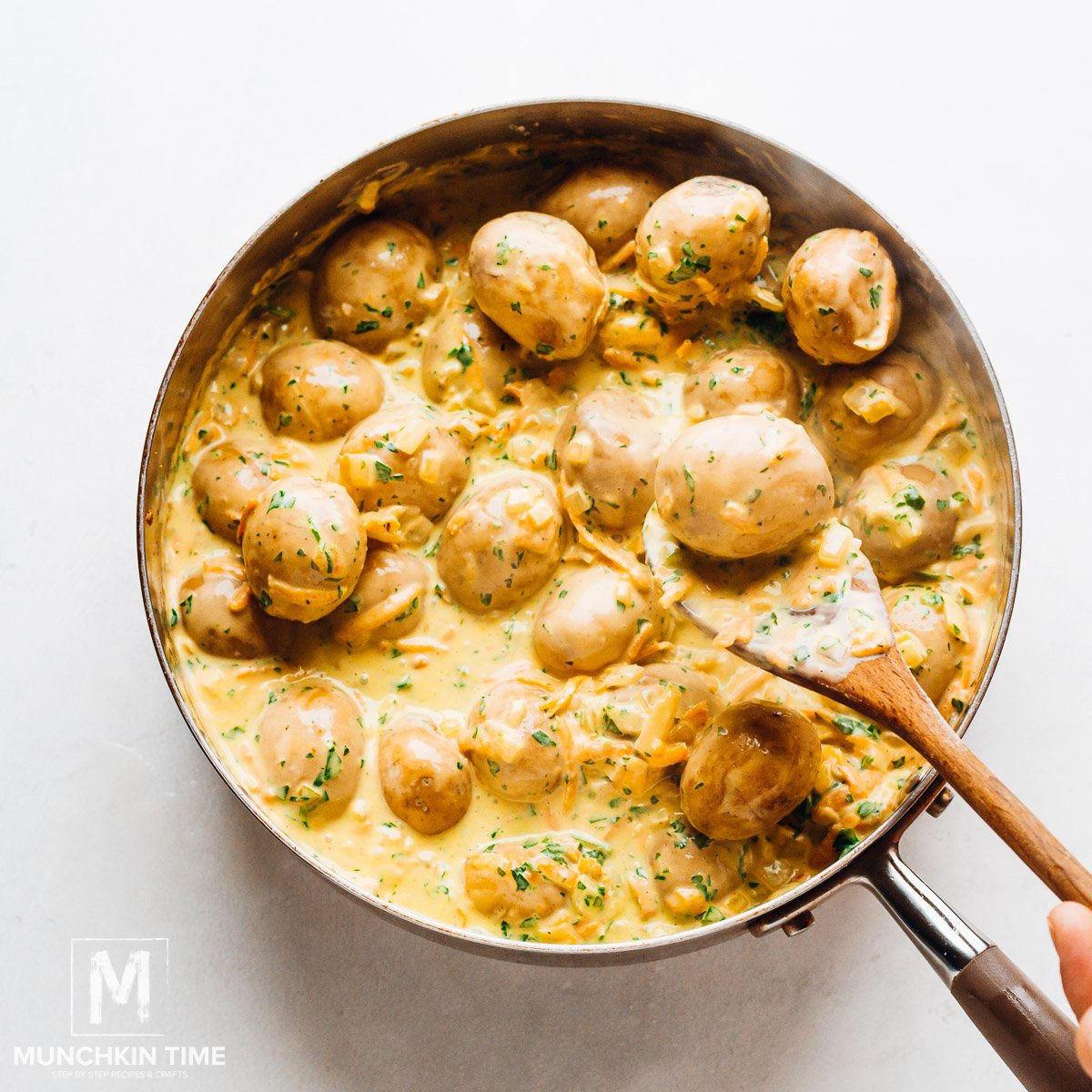 Creamy sauce for baby gold potatoes.