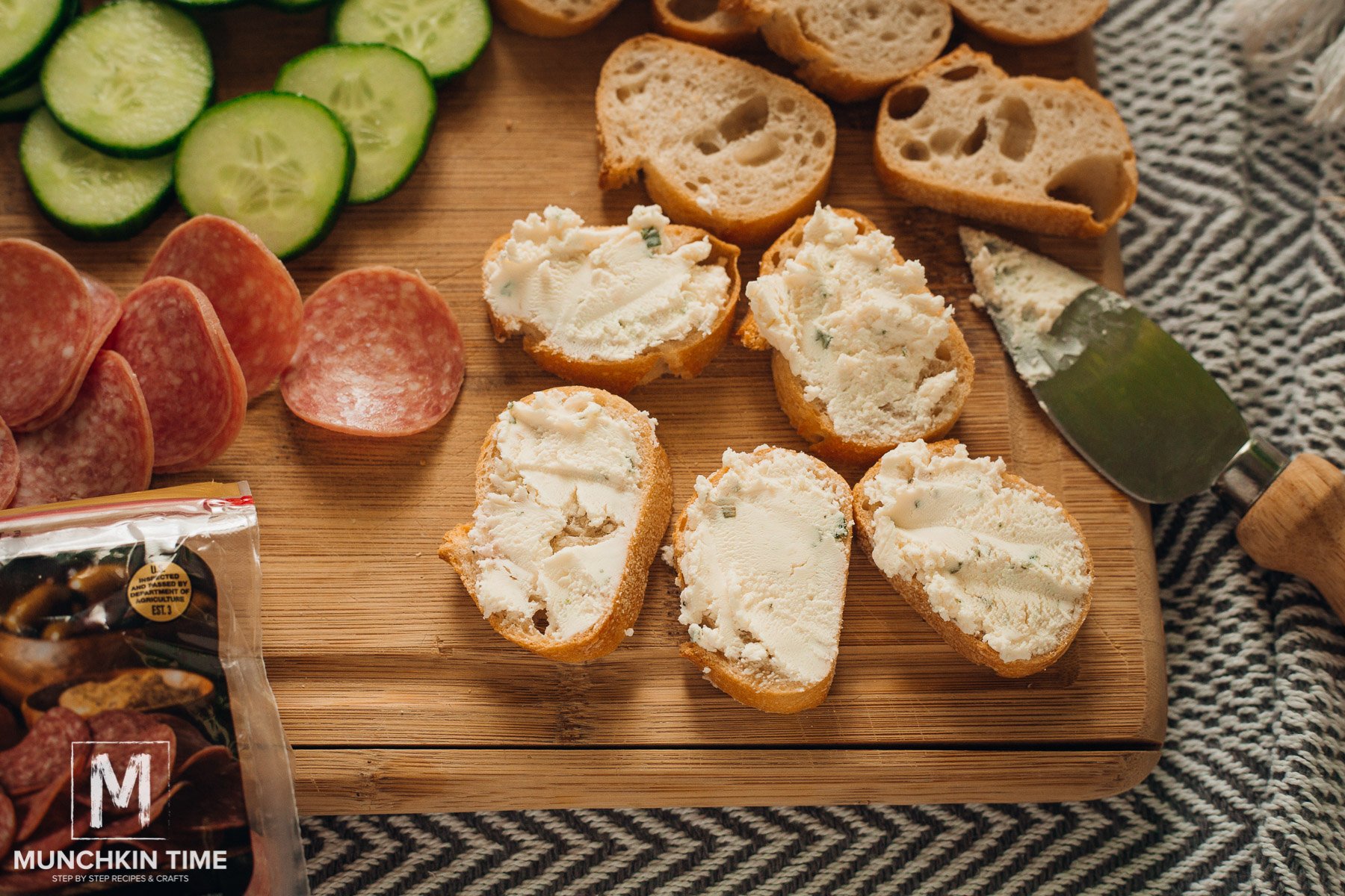 Cream cheese spread over bread.