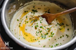 Instant pot mashed potatoes with melted butter.