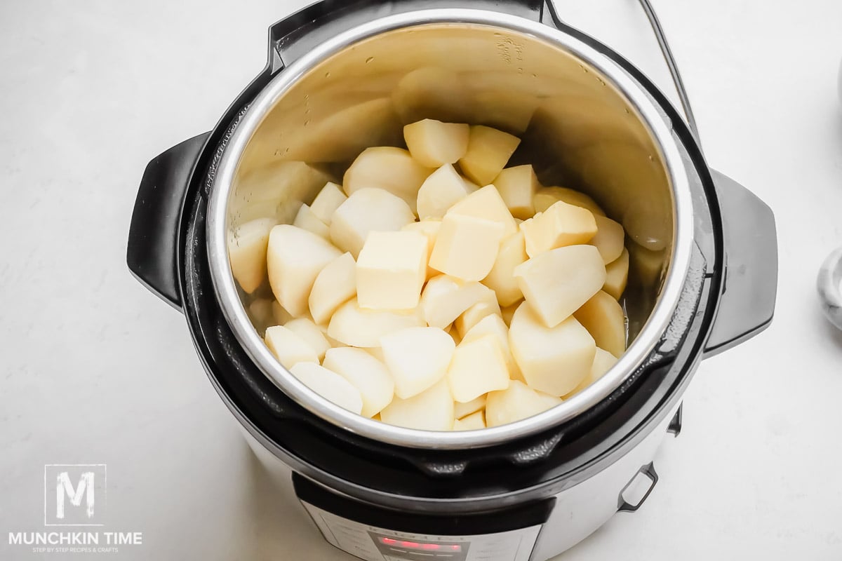 Cooked potato and melted butter.