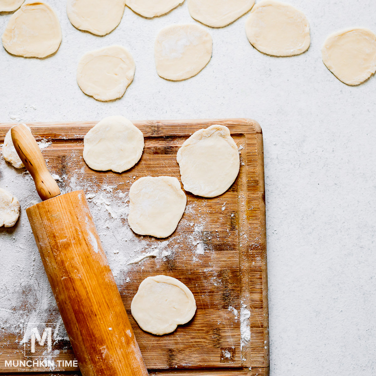 Dumplings dough rolled into circles.