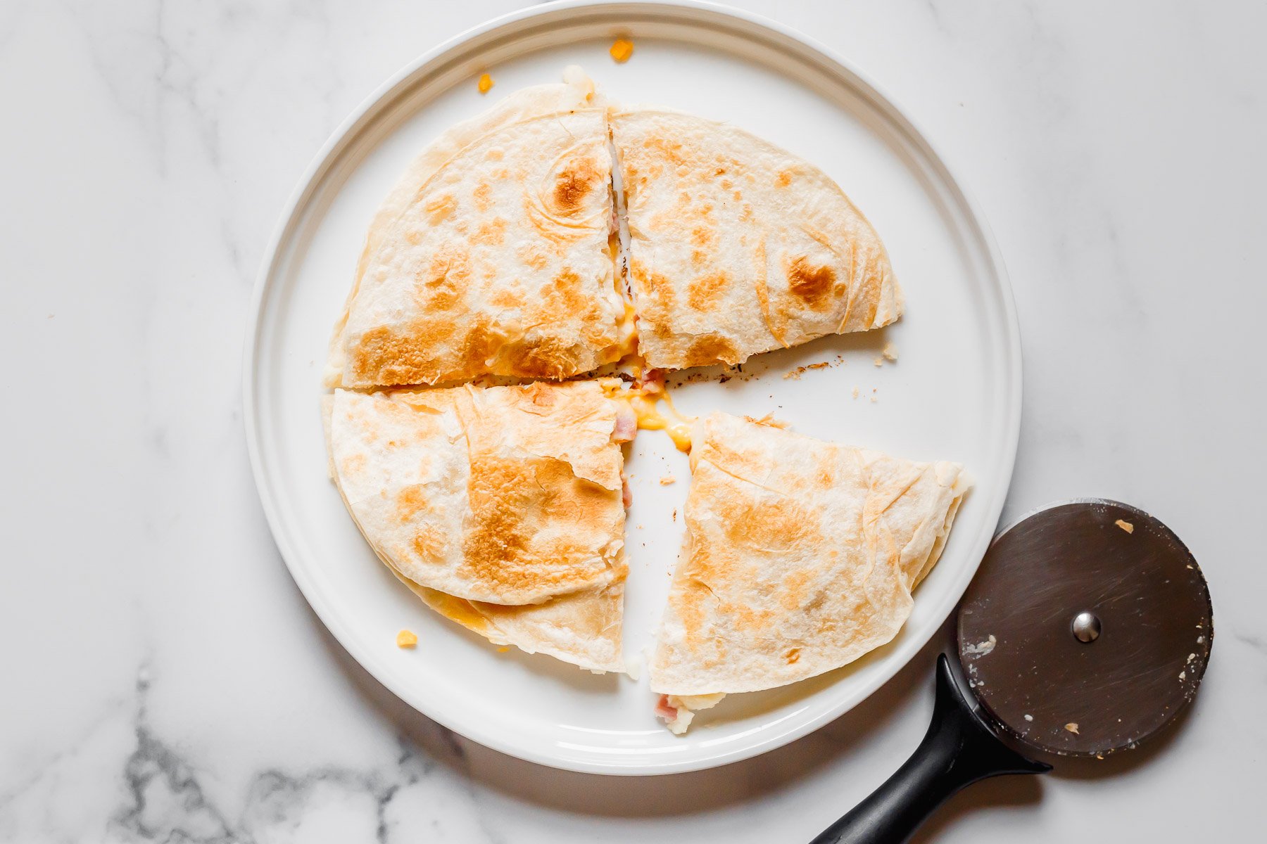 Quesadilla with cheese ham and mashed potatoes