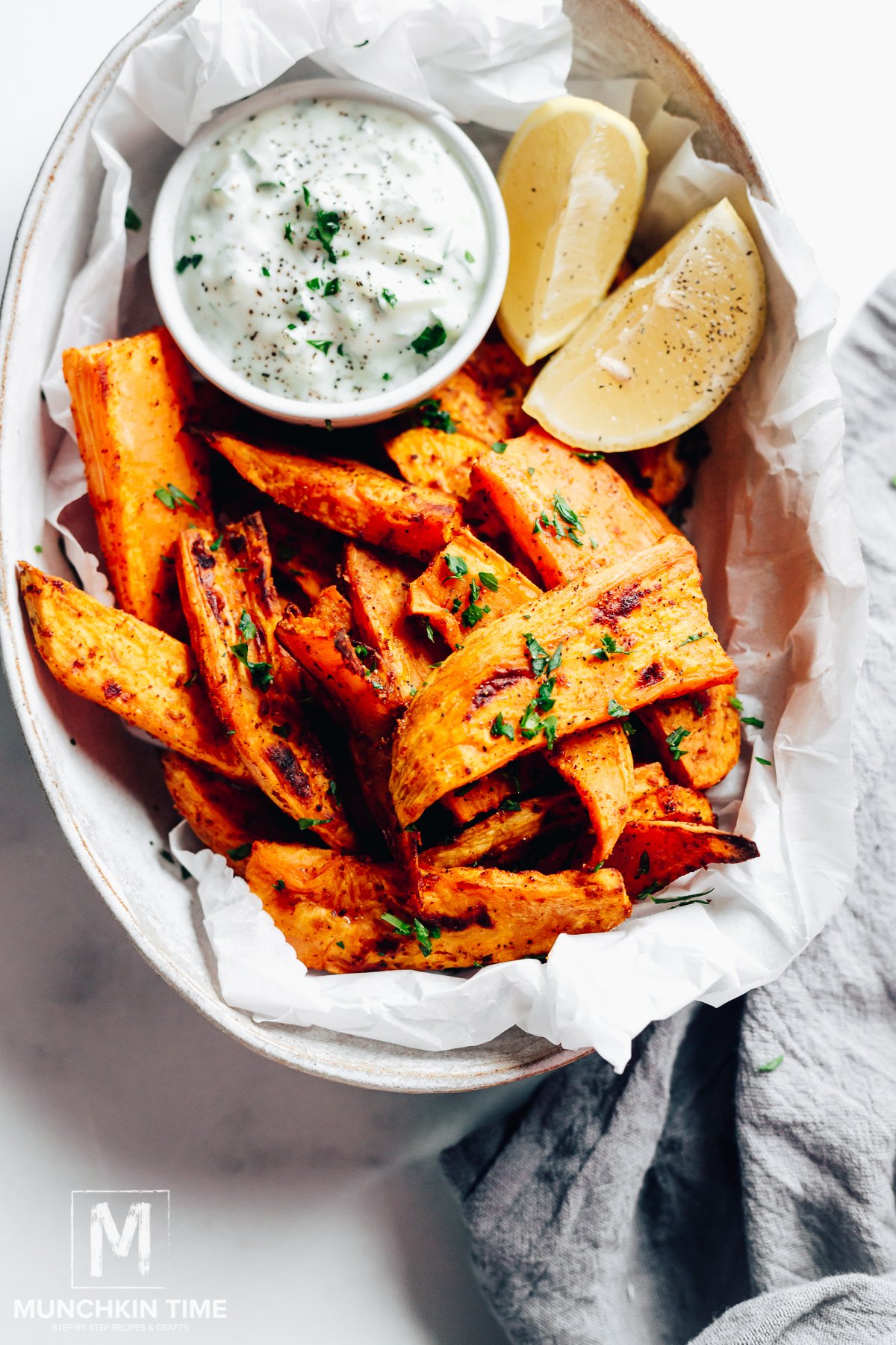 Baked Sweet Potatoes with Dairy Free Tzatziki Sauce