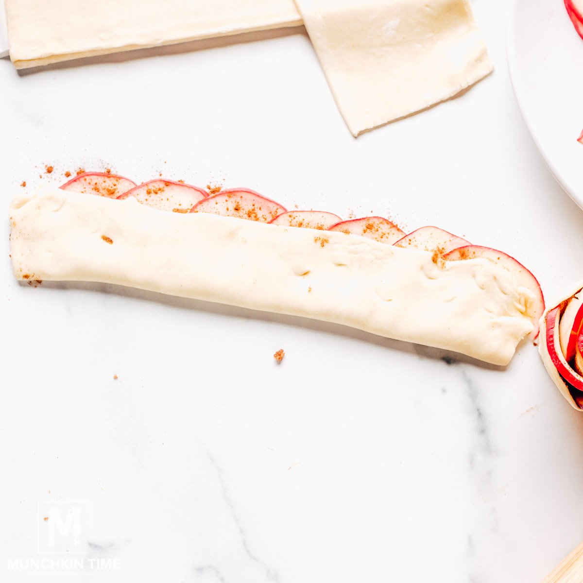 Folding puff pastries.