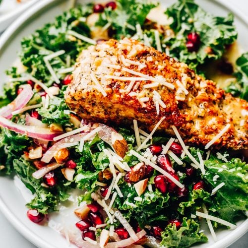 Almond Crusted Salmon Kale Salad