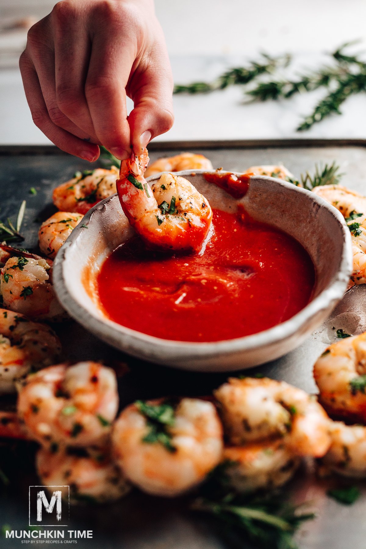 Roasted Garlic Shrimp (Christmas Wreath) with Shrimp Sauce