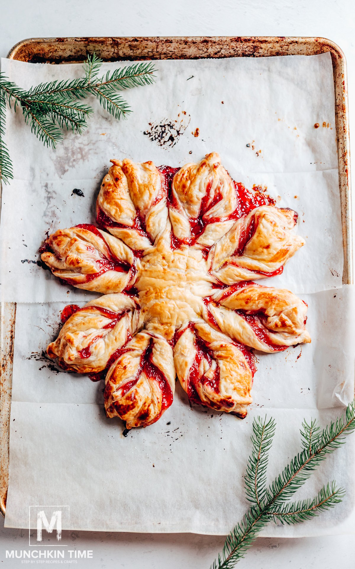 Baked strawberry puff pastry tart.