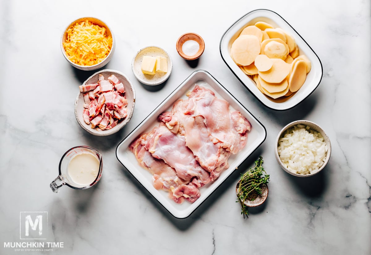 Ingredients needed to make cheesy potato casserole