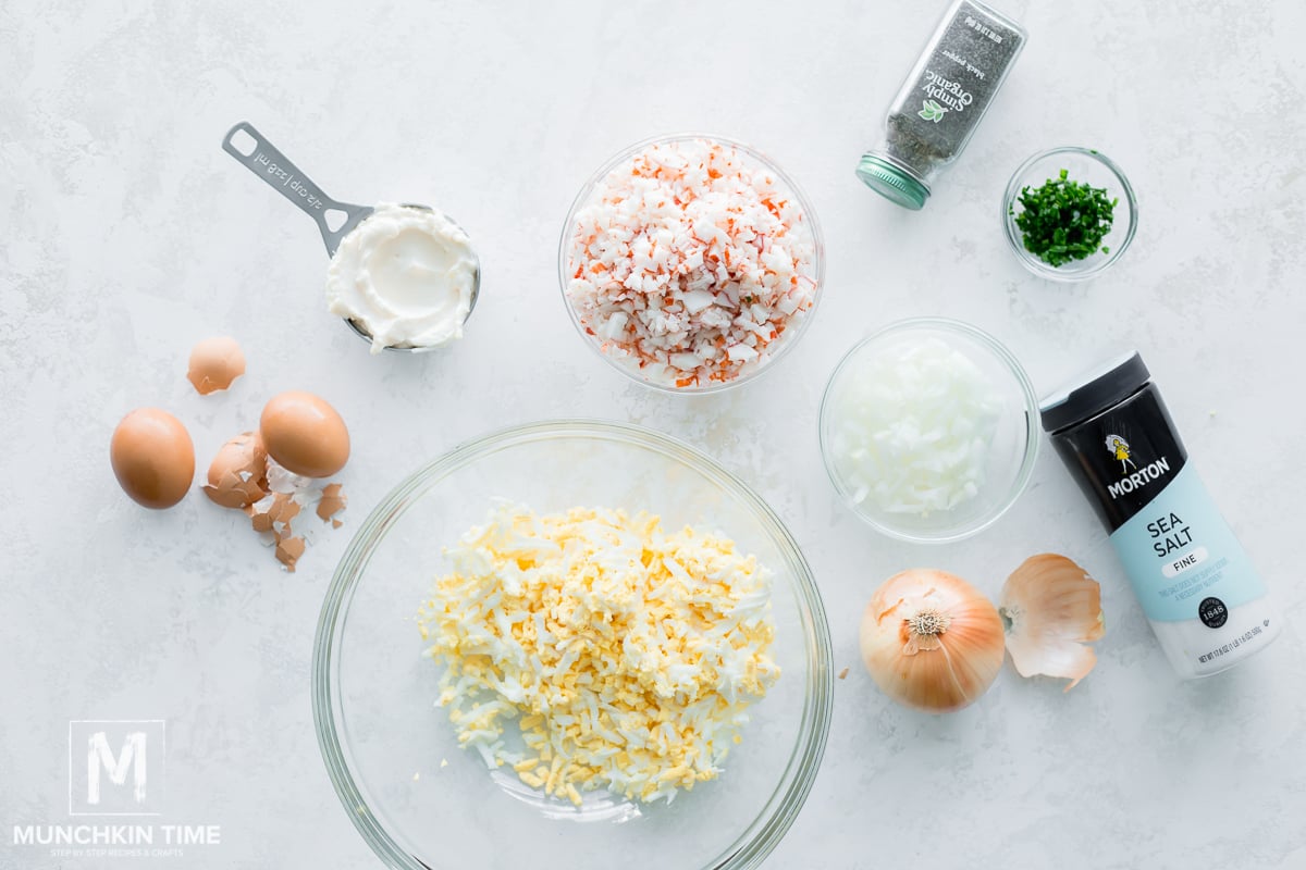 Ingredients for crab salad with eggs