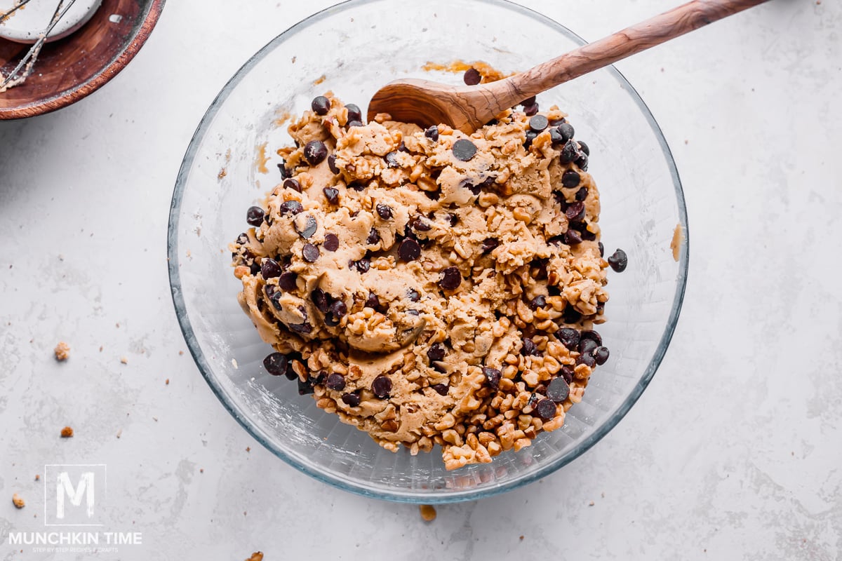 cookie dough with chocolate chips and walnuts