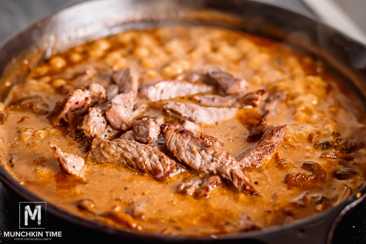 steak strips inside beef stroganoff sauce