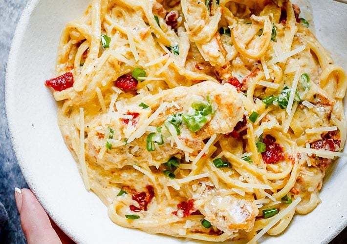 This creamy chicken pasta is by far my favorite pasta recipe.