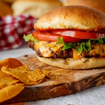 homemade Hamburger Buns turned into a burger.