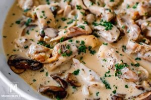 Chicken with gravy and mushrooms