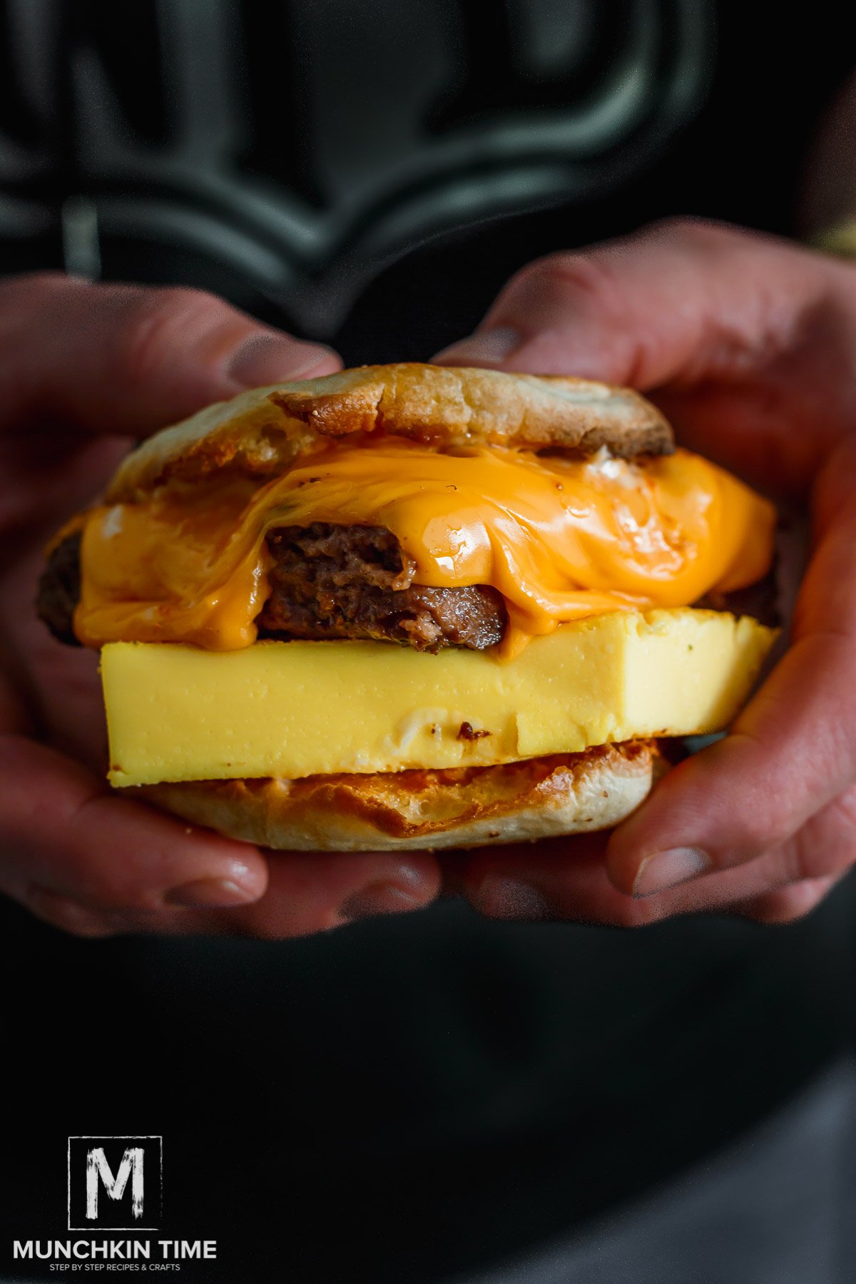 Smashed Sausage Breakfast Sandwich with Swiss Cheese