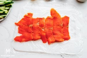 salmon on a plastic wrap