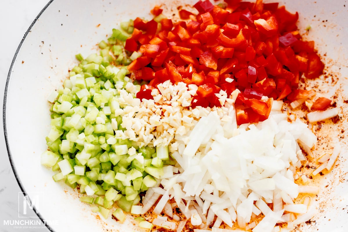 freshly chopped celery, bell pepper, garlic and onion