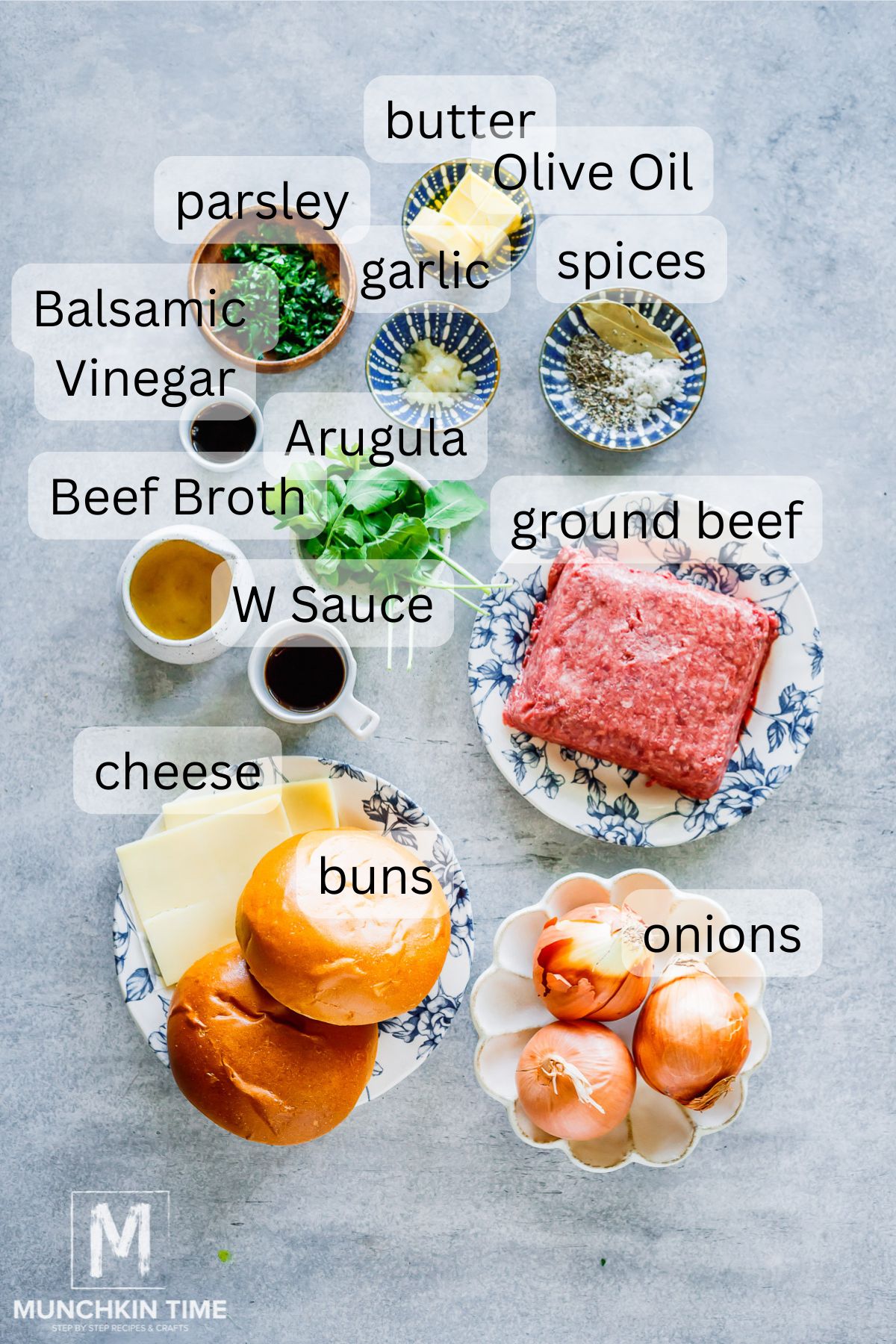 Ingredients for Caramelized Onion Burgers