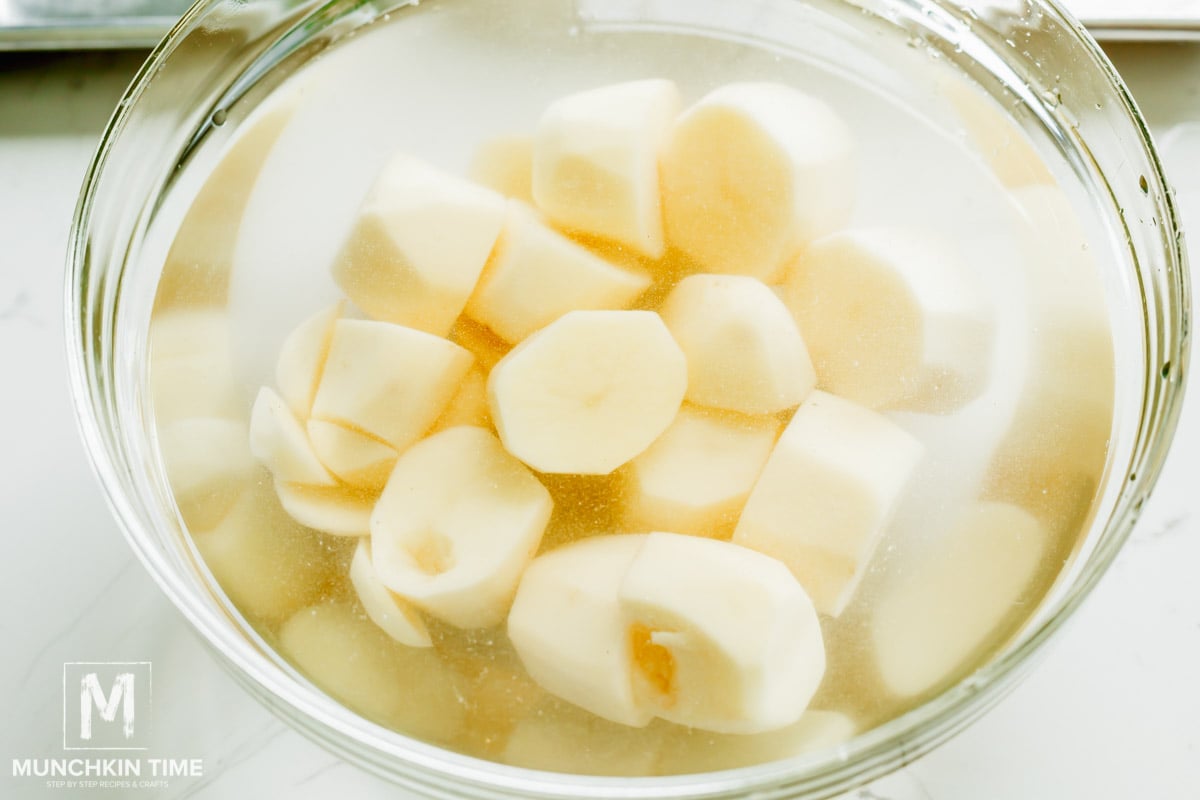 potatoes are soaking in water