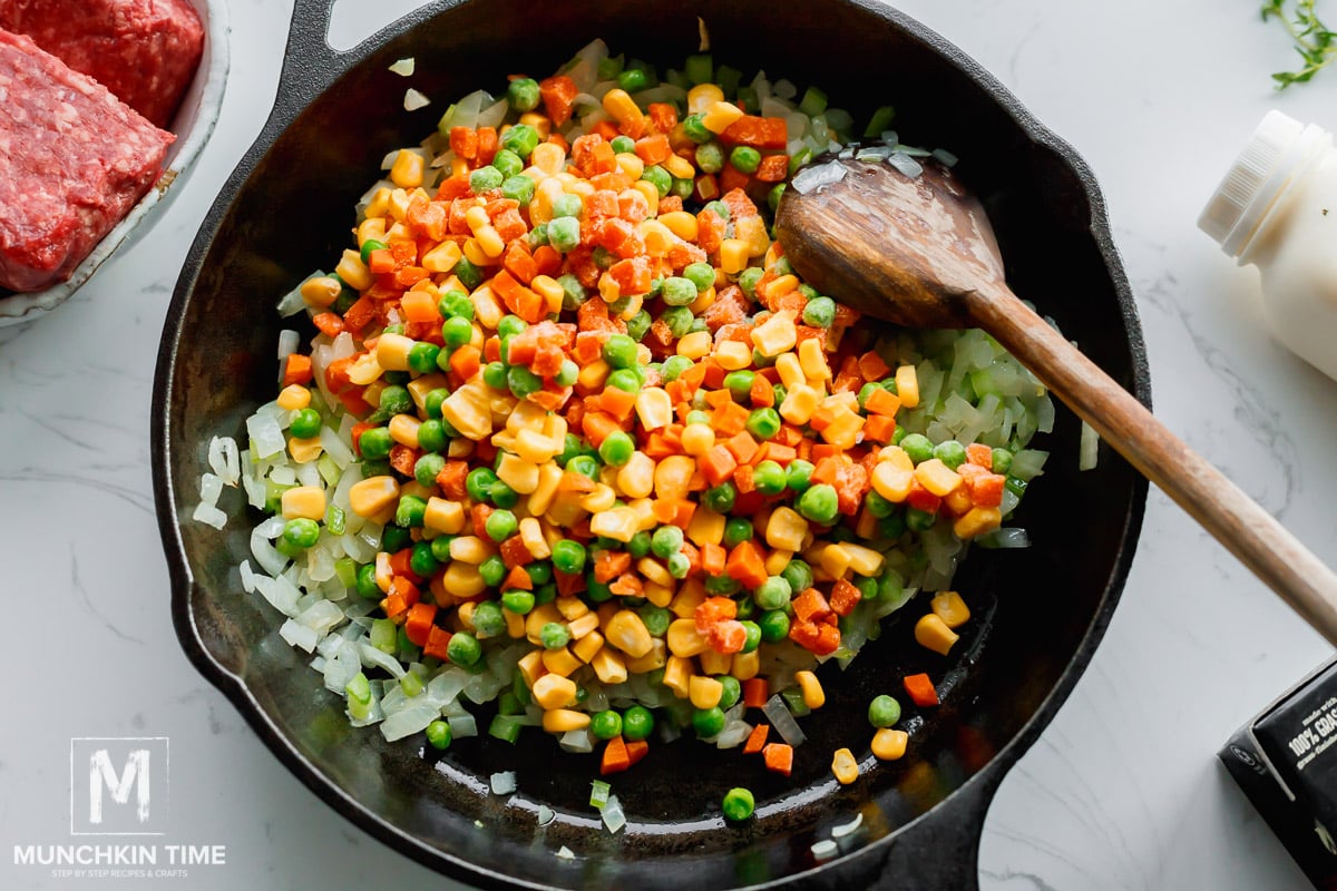 veggies in the skillet cooking