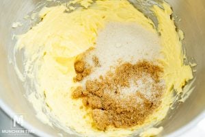 butter creamed in a stand mixing bowl