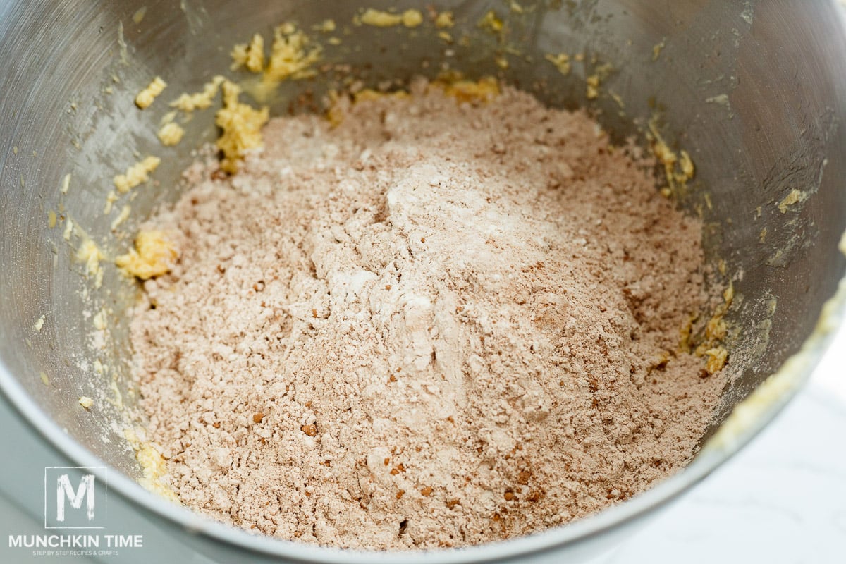 dry ingredients added to the cookie dough