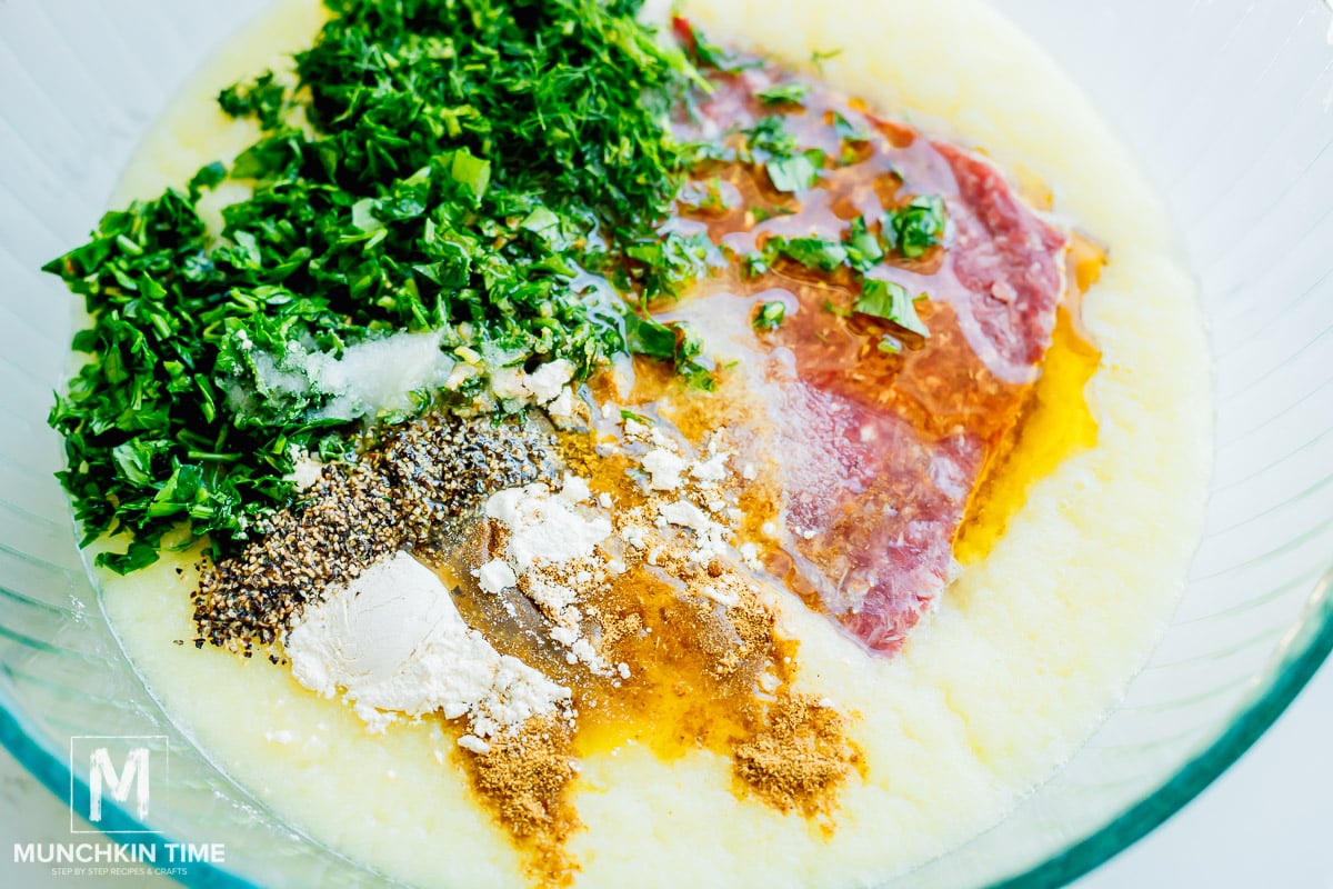 ground beef and other filling ingredients in a big bowl