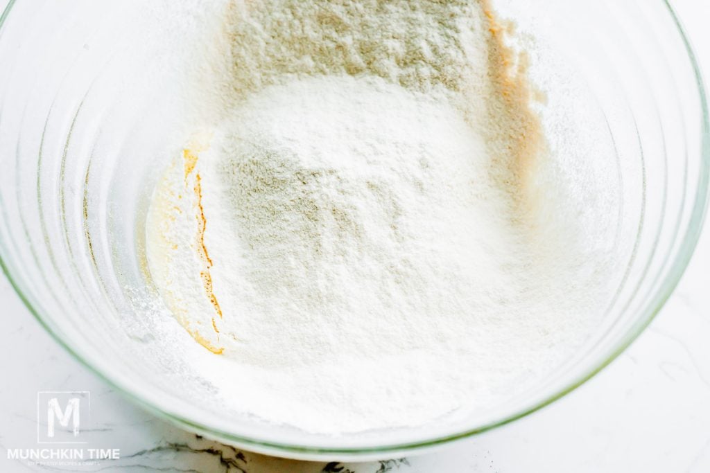 water egg and flour in a bowl