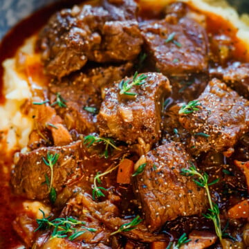 Guinness Beef Stew over mashed potatoes
