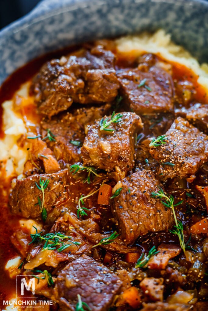 Guinness Beef Stew over mashed potatoes