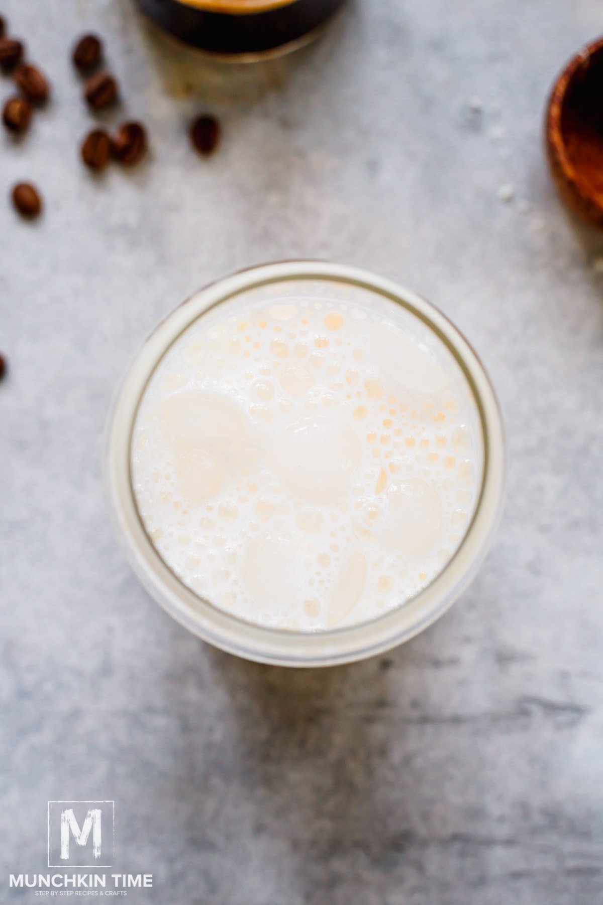 protein milk added to the tall glass with ice.